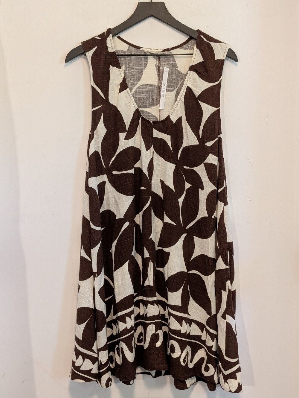 Label of Love Linen Blend Botanical Sleeveless Swing Dress Med NEW Lagenlook